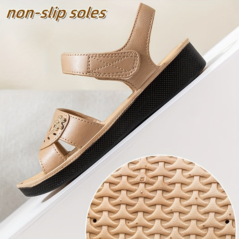 Women's Slip-On Sandals Cushioned Non-Slip Beige White Low Heel for Beach and Casual