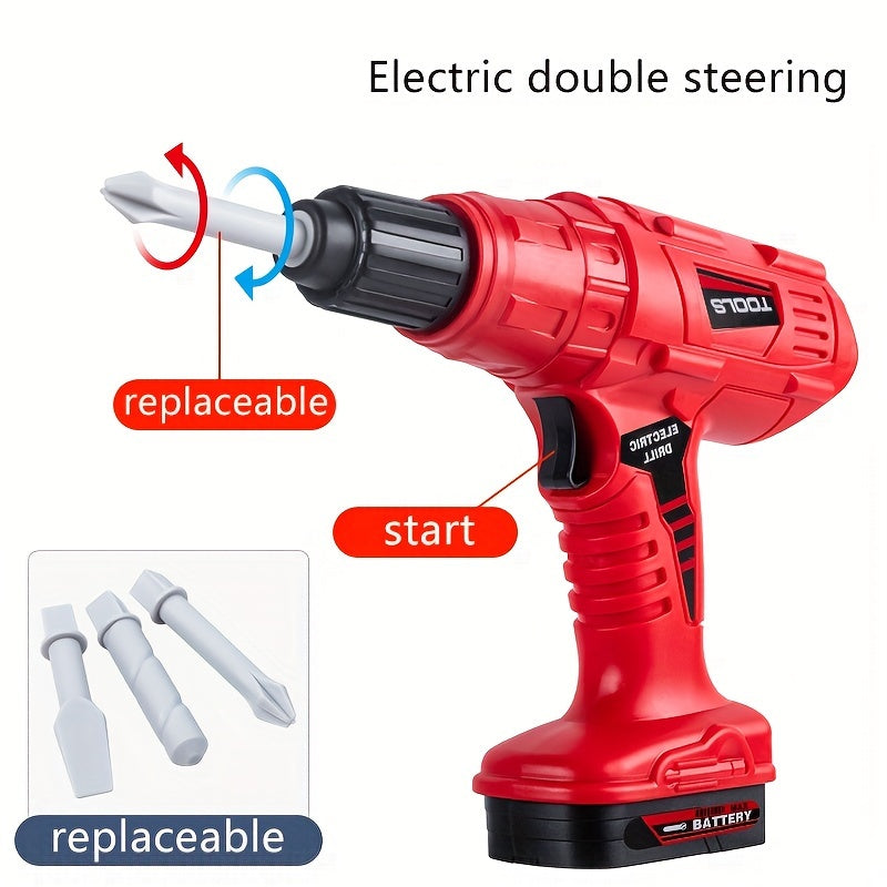 Children's Plastic Tool Set for Kids Ages 3+ with Toolbox and Electric Drill
