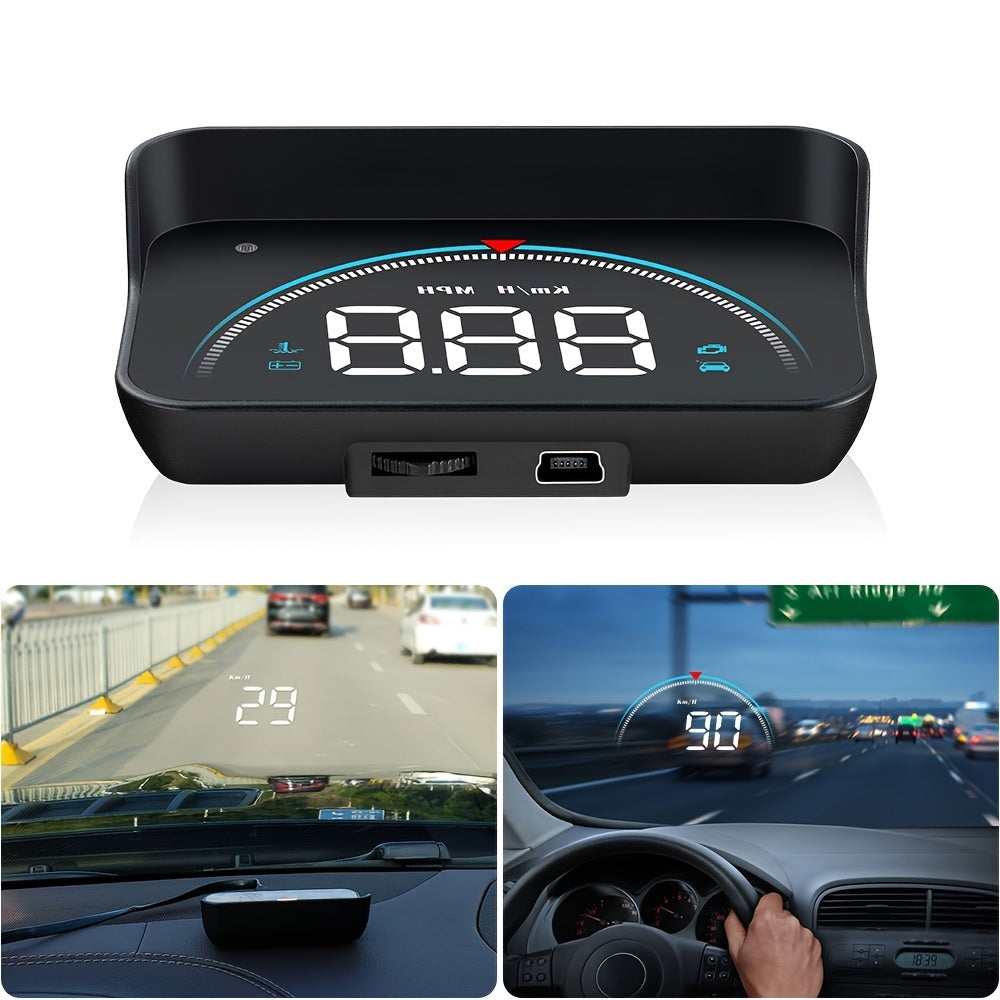 Car Heads-Up Display HD Portable Projector for Vehicles Speed Temperature Alarm