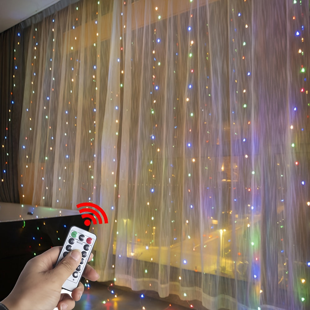 Christmas Lights Curtain with Merry Christmas and New Year Ornaments for Holiday Decor