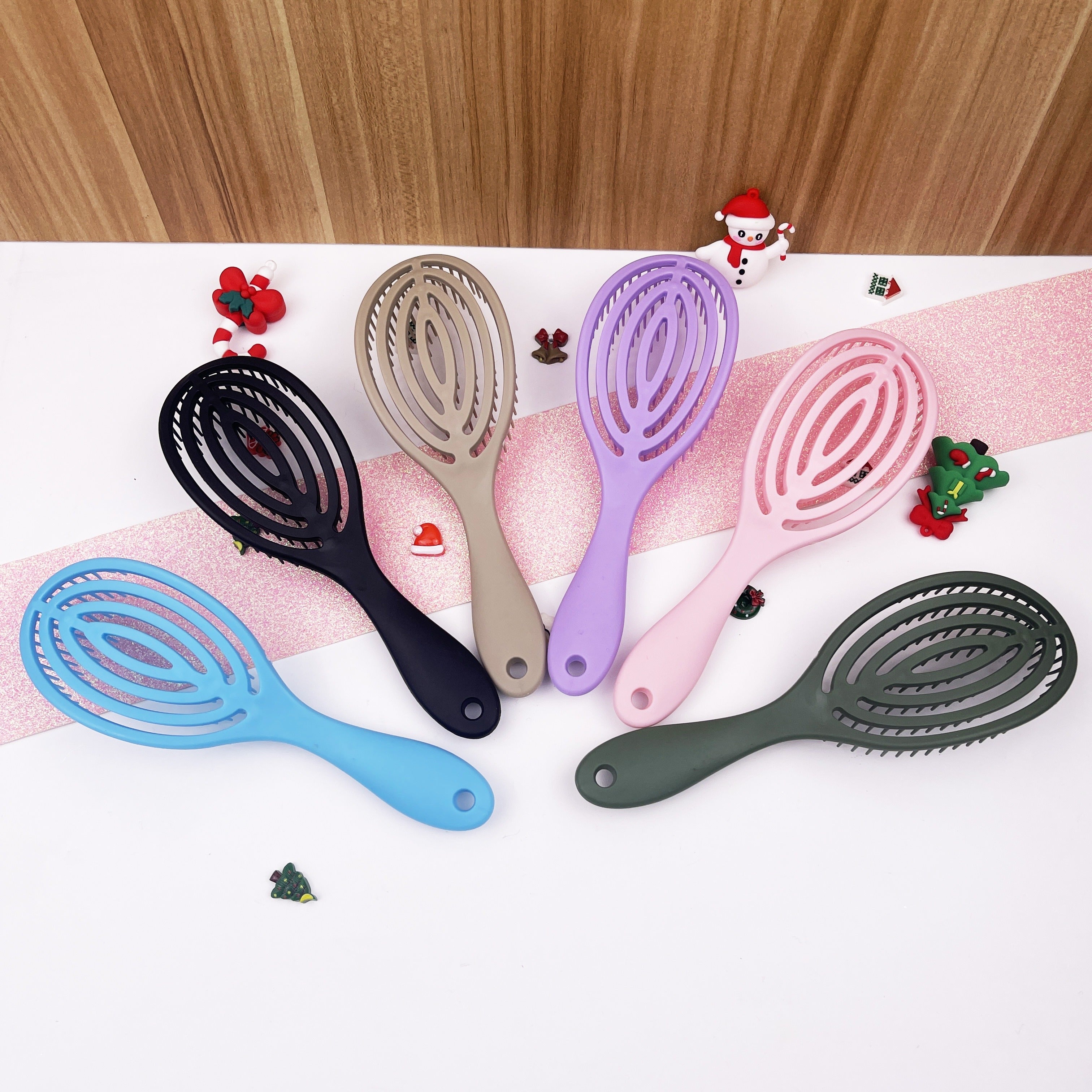 Peine hueco para el cabello con masajeador de cuero cabelludo, antiestático y desenredante, herramienta de peinado de plástico