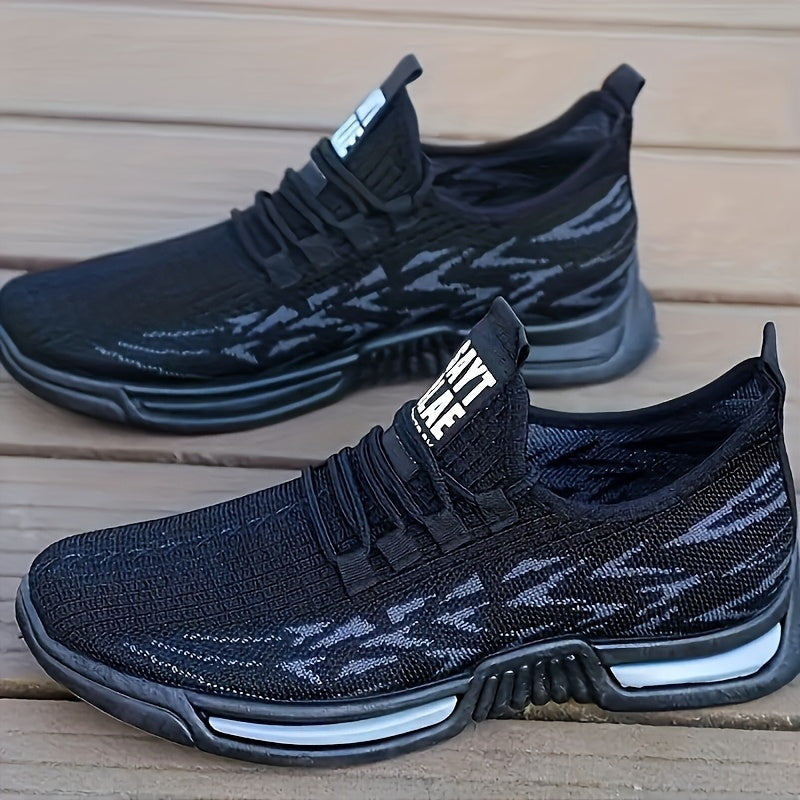 Men's White Athletic Sneakers Breathable Rubber Sole Cushioned Woven Pattern All-Season