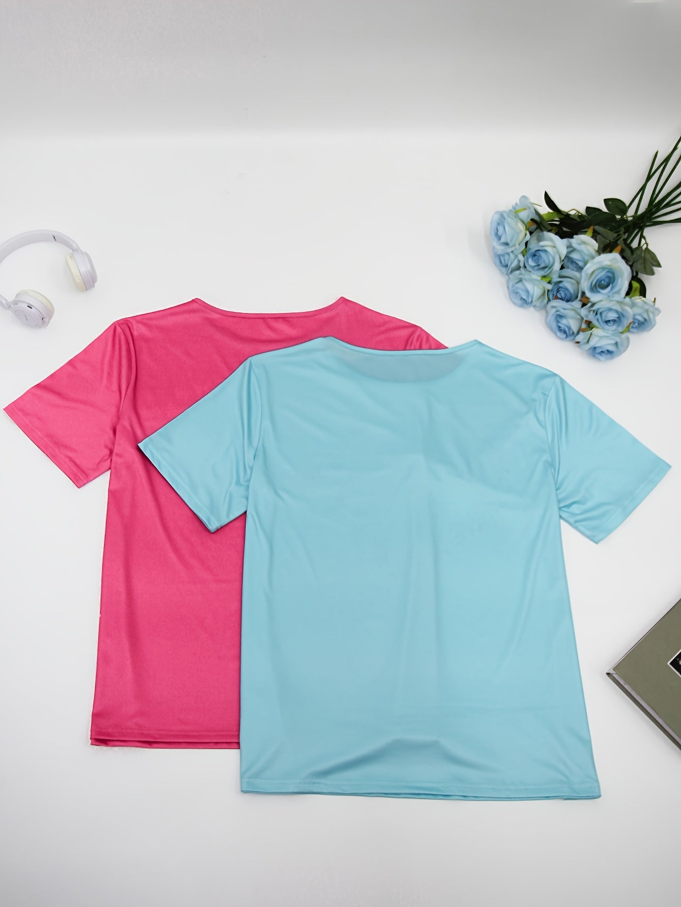 Women's Oversized Short Sleeve T-Shirts Set Heart Print Spring Summer Loose Fit