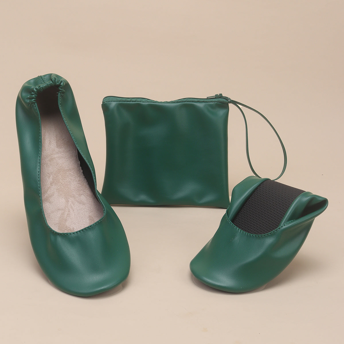 Women's Pink Green PU Flat Dance Shoes, Soft, Lightweight, Portable