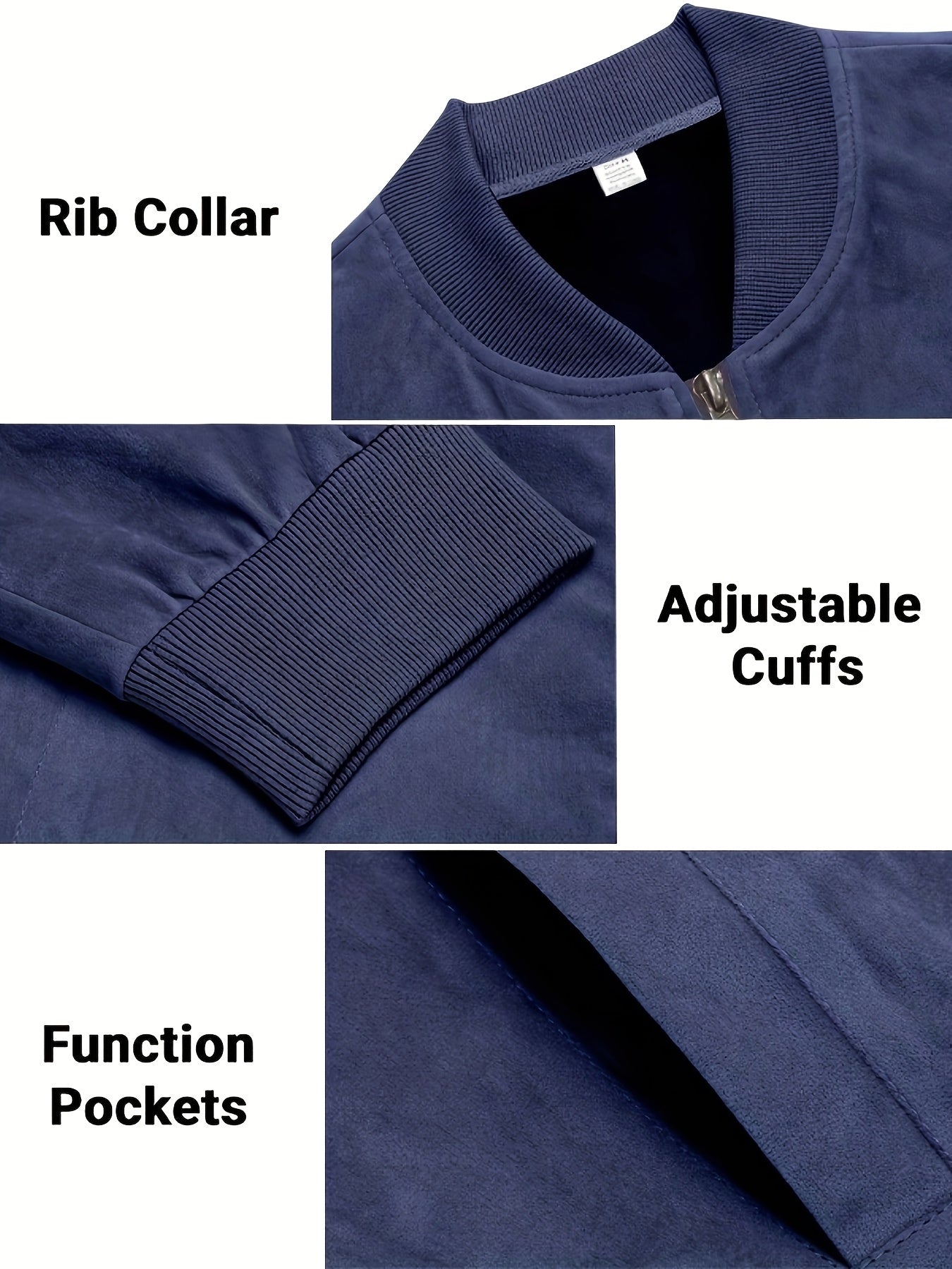 Men's Navy Blue Lightweight Polyester Jacket with Stand Collar and Full-Zip for Spring and Autumn