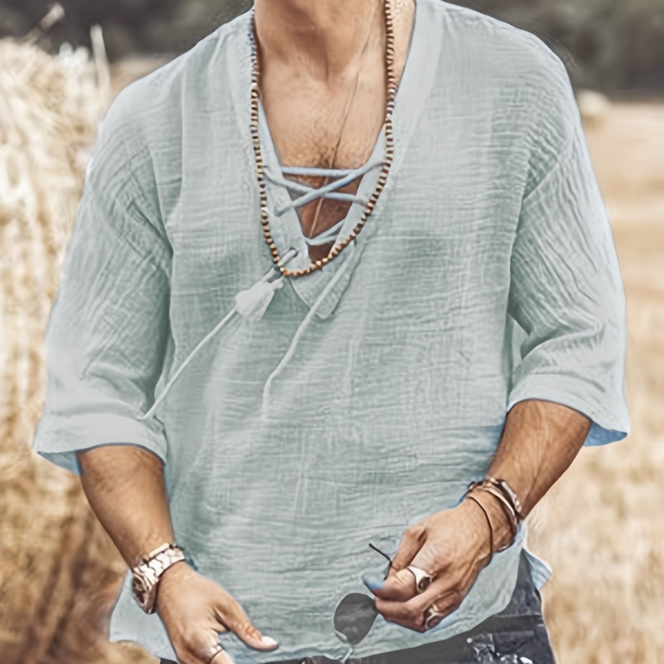 Men's Cotton V-Neck T-Shirt for Summer Casual Beach Wear