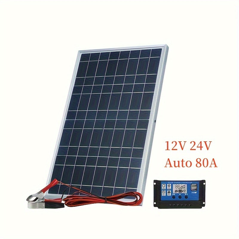 100A nazoratchisi va USB 5V zaryadlovchisi bilan portativ quyosh paneli to'plami RVlar, qayiq, lager, piyoda sayohat, telefonlar, soatlar va uy hayvonlari yotoqlari uchun. Quyosh energiyasi bilan ishlaydi.
