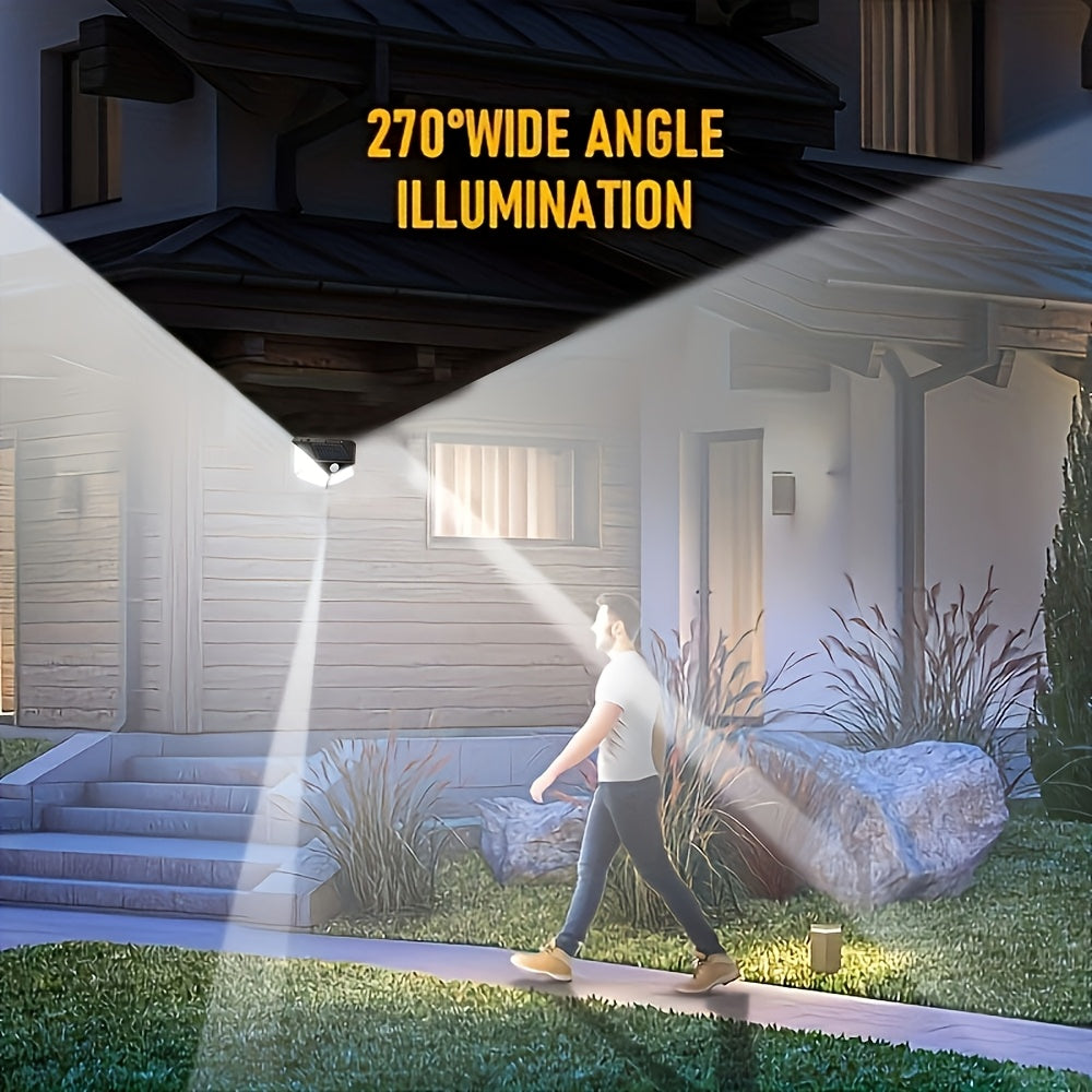 100 LED Solar Outdoor Lights with Motion Sensors Wall Mount Garden Fence Deck Garage