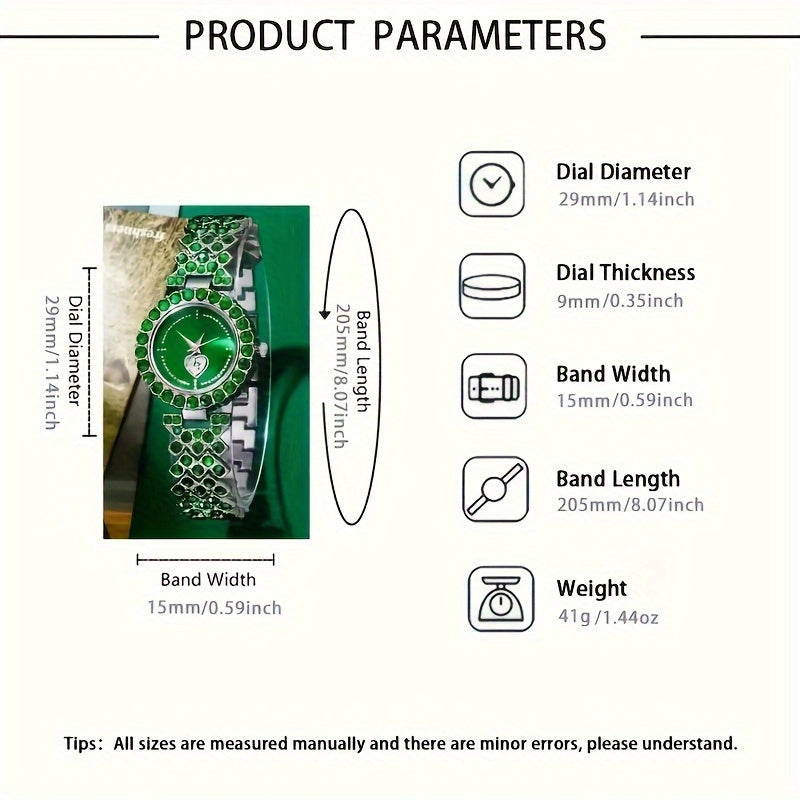 Set of 5 Women's Rhinestone Quartz Watches with Heart Design and Synthetic Gem Jewelry