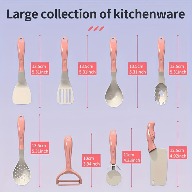 Pink Children's Play Kitchen Toys with Pots Pans and Tableware for Kids