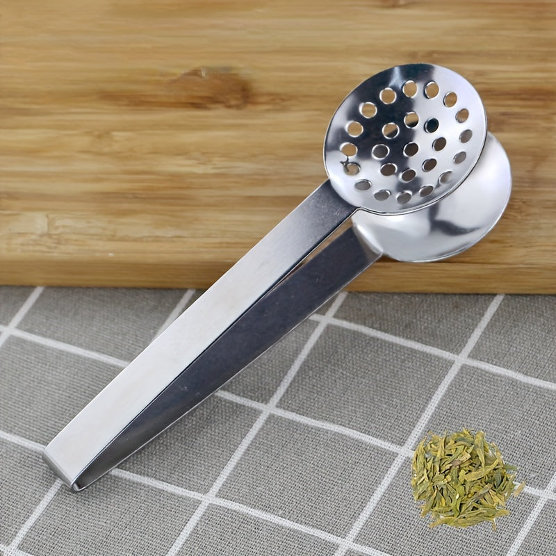 Stainless Steel Tea Bag Squeezer Tongs with Strainer and Solid Plates for Office Camping Home