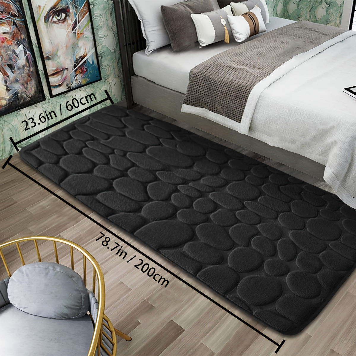 Cobblestone Embossed Bathroom Bath Mat Non-Slip Water Absorbent Machine Washable