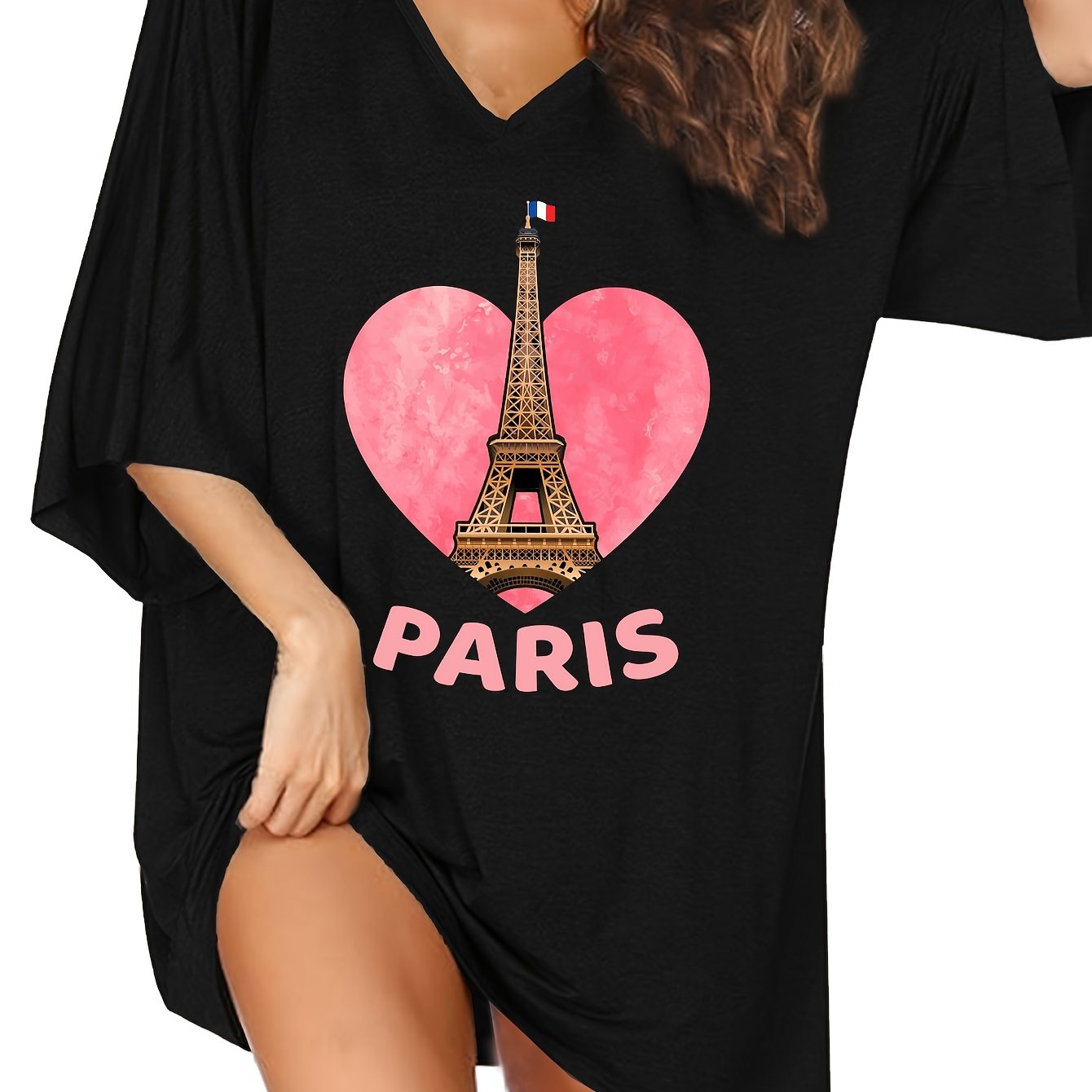 Women's Plus Size Black Love Heart Print Sleepshirt Lounge Nightgown