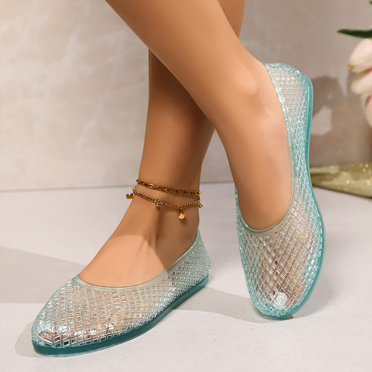 Women's Crystal Jelly Sandals Non-Slip Flat Beach Rain Shoes