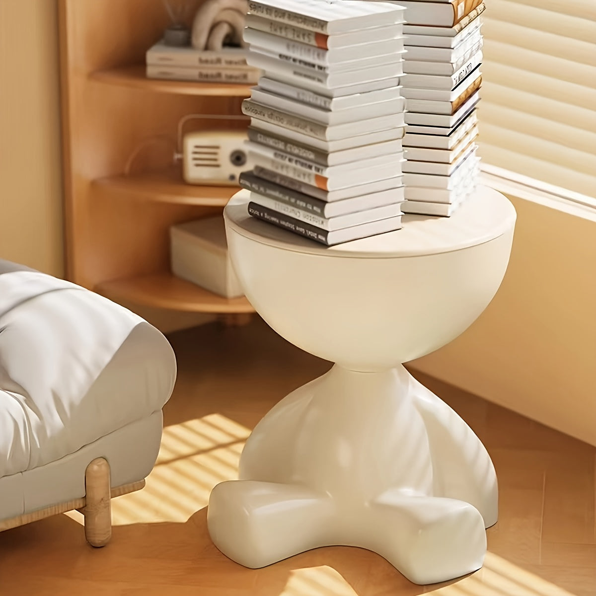 Modern White Plastic Bear-Shaped Nightstand for Bedroom and Living Room Storage