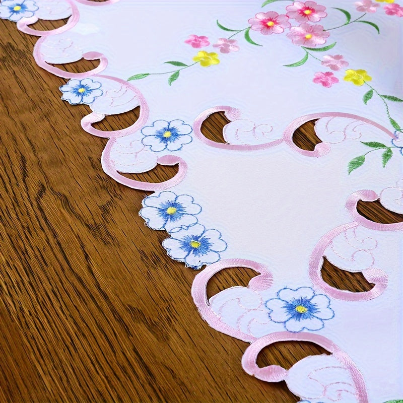 Lace Embroidered Tablecloth with Flower and Butterfly Design for Dining and Bedside Decor