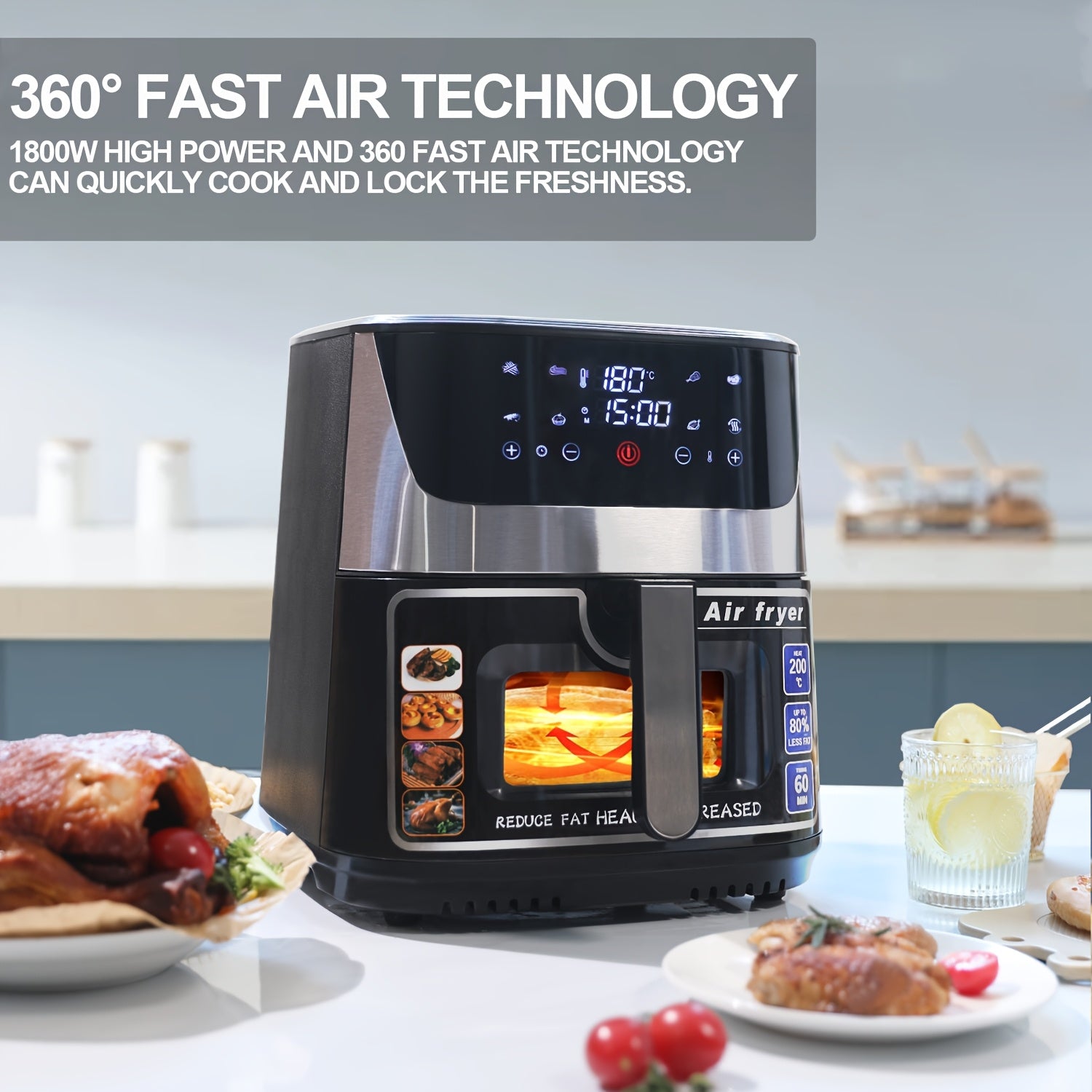 12L Touch Screen Havo Fritüri Kam Yog'li Yog'siz Pishirish 1930W Yevropa Plug