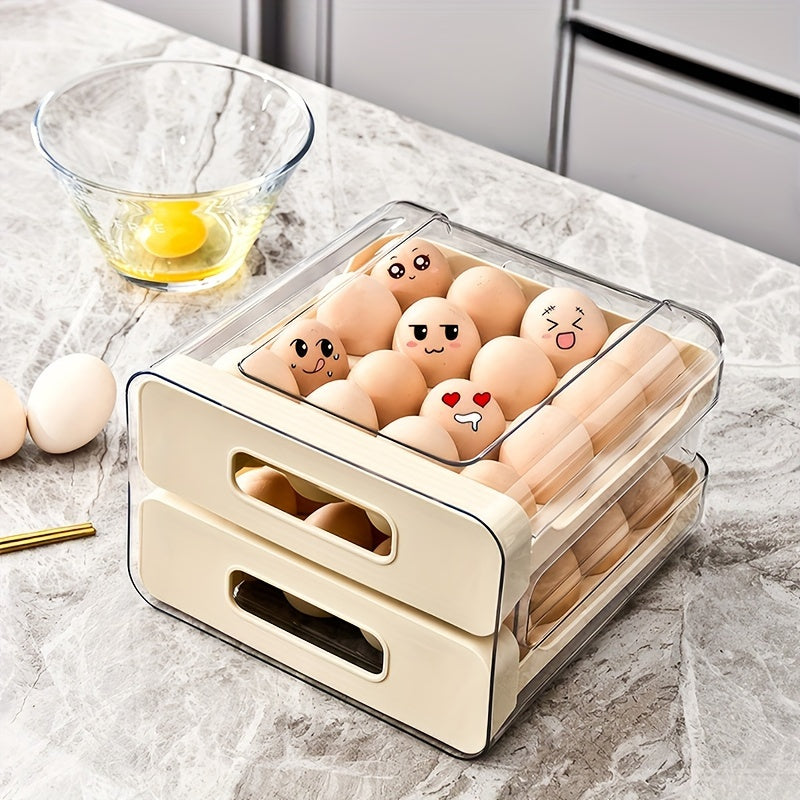 32-Grid Transparent Double-Layer Egg Storage Box Made of PET and PP for Refrigerator Organization