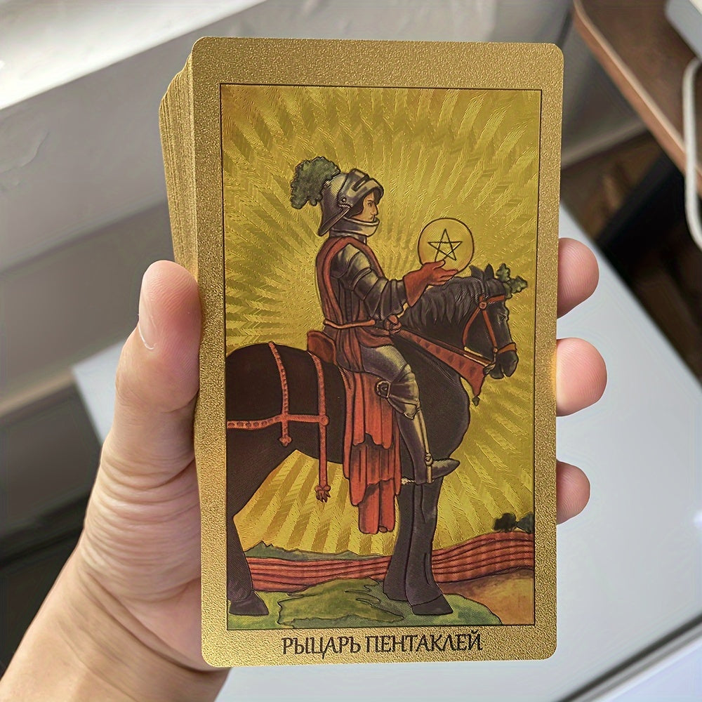 Russian Golden Tarot Deck 78 Cards with Russian Paper Guide Book for Divination