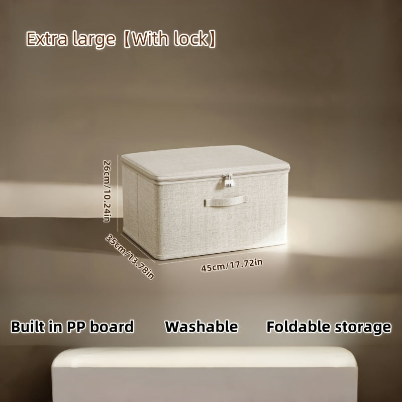 Oxford Cloth Storage Box with Lock Collapsible Clothes Organizer Under-Bed Wardrobe Partition