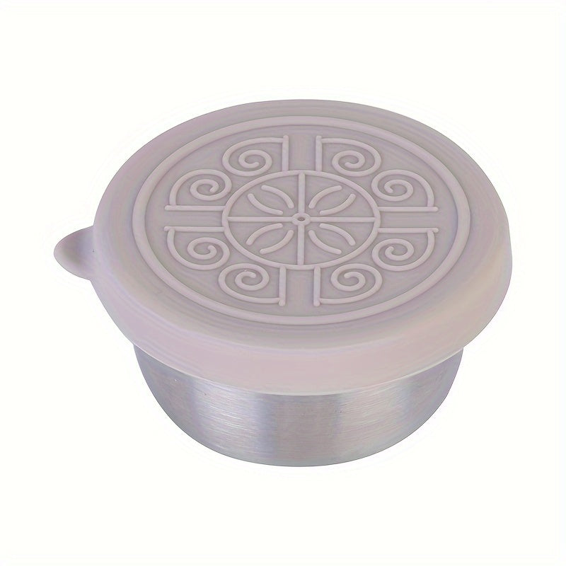 Stainless Steel Condiment Cup with Silicone Lid Leakproof Rust-Resistant Flower Pattern Multicolor