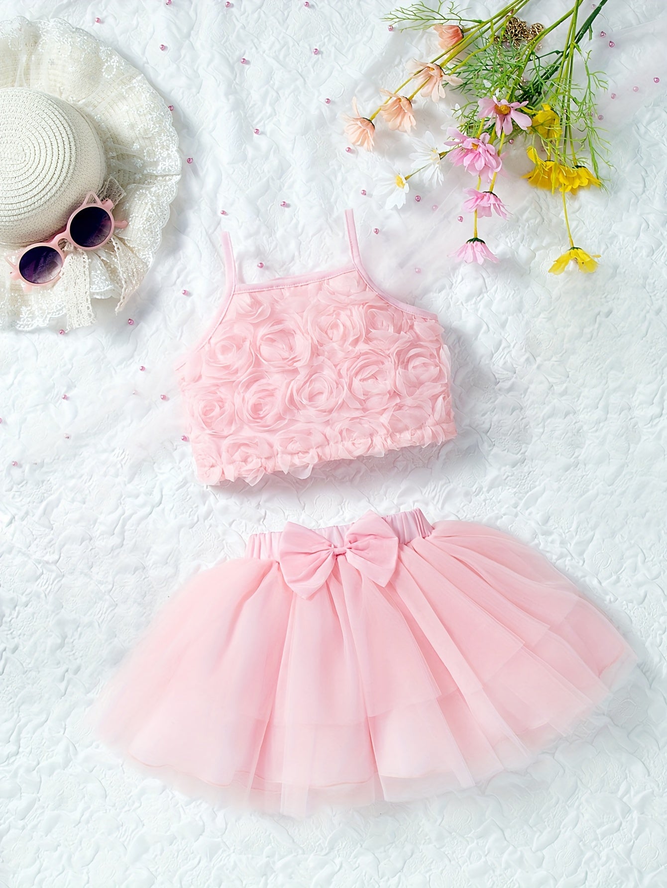 Girls Summer Knee High Dress with Lace and Flared Hem