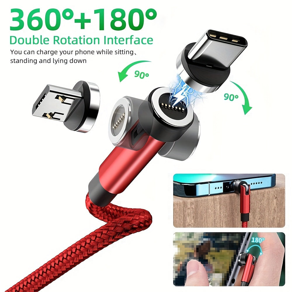 60W USB Type-C Micro zaryadlash kabeli, magnitli aylanuvchi ulanish, naylon braid, ma'lumotlarni uzatish