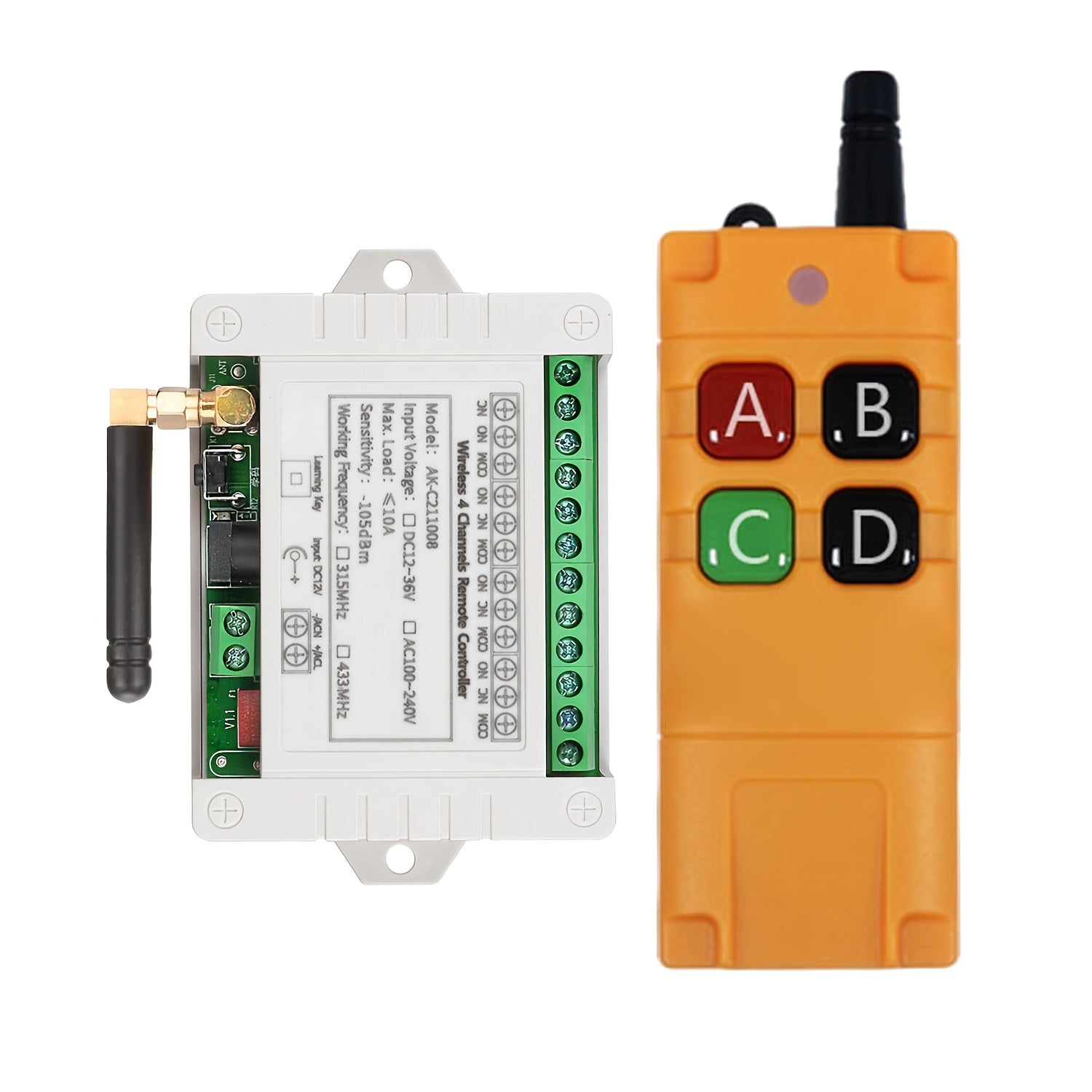 433MHz Wireless Relay Switch 4 Channel 10A Wall Mount Remote Control for Electrical Wiring