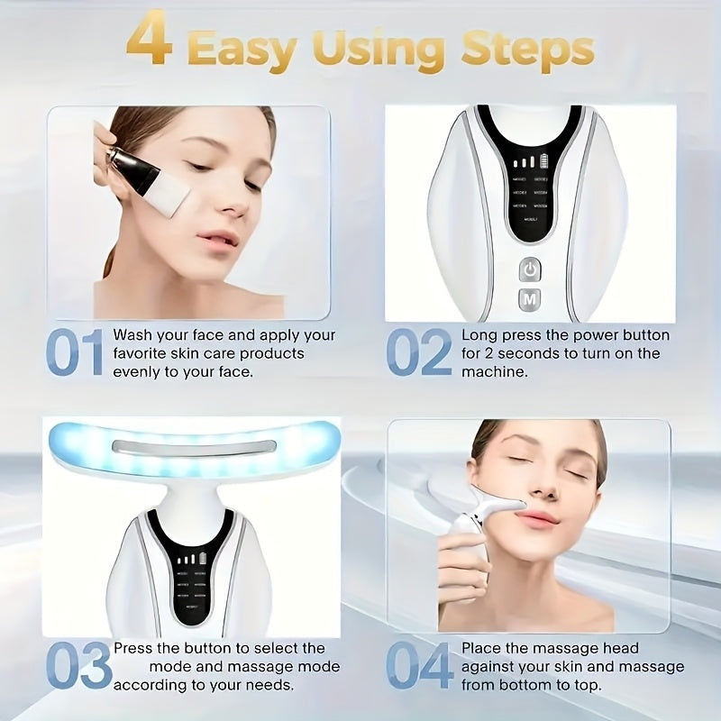 White Rechargeable Facial and Neck Massager with Multiple Modes and Ergonomic Design