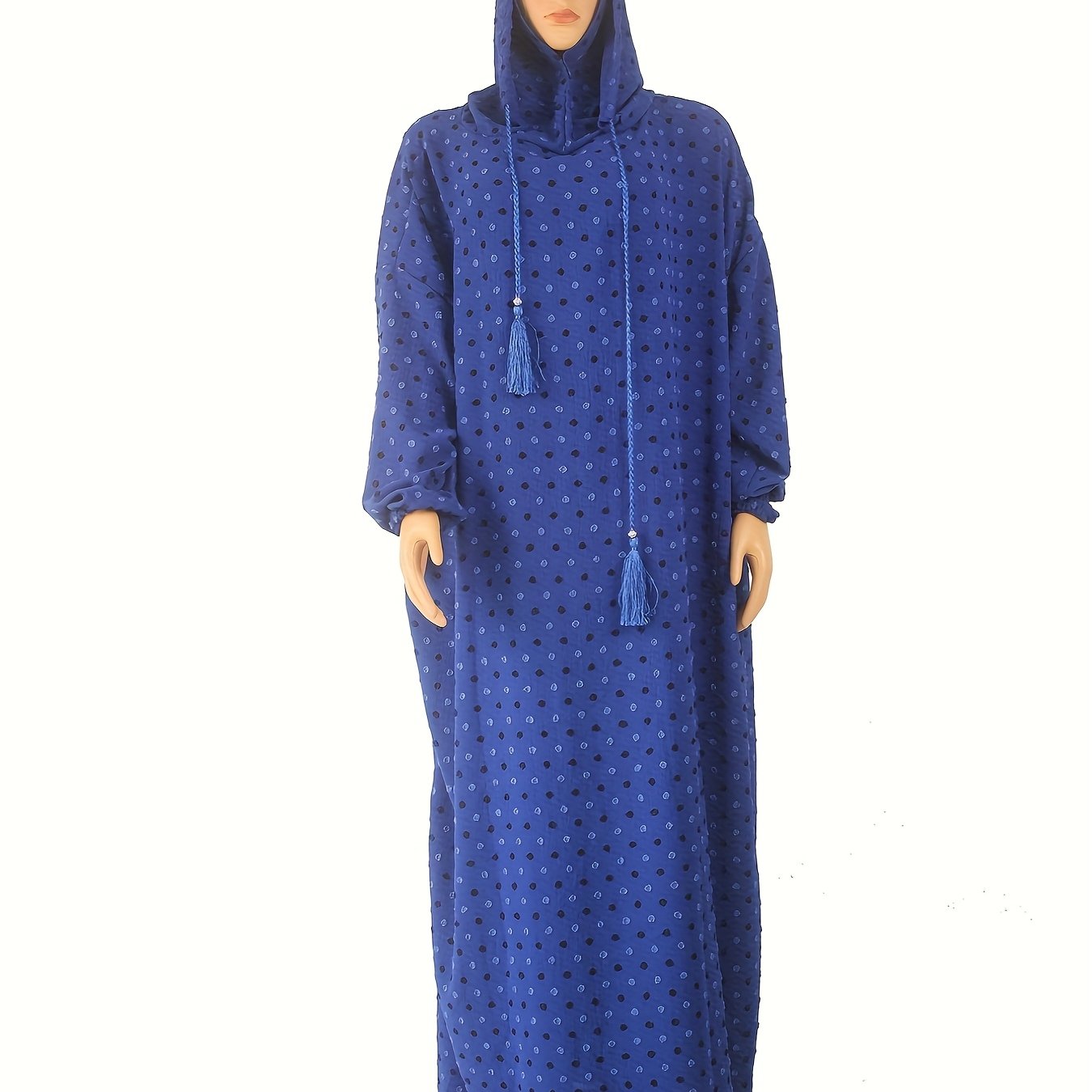 Plus Size Purple Abaya Dress With Lantern Sleeves Drawstring Waist