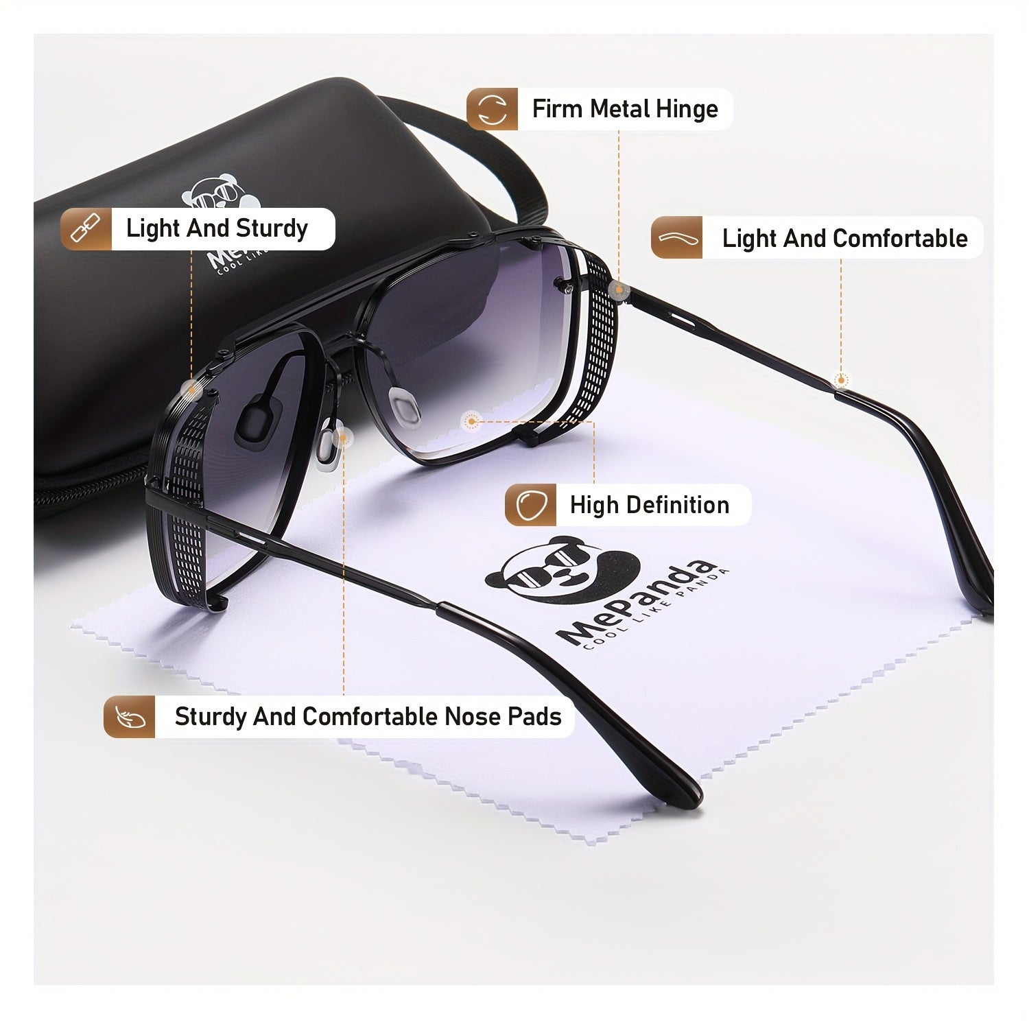Men's and Women's Retro Square Metal Glasses Double Beam Fashion Eyewear
