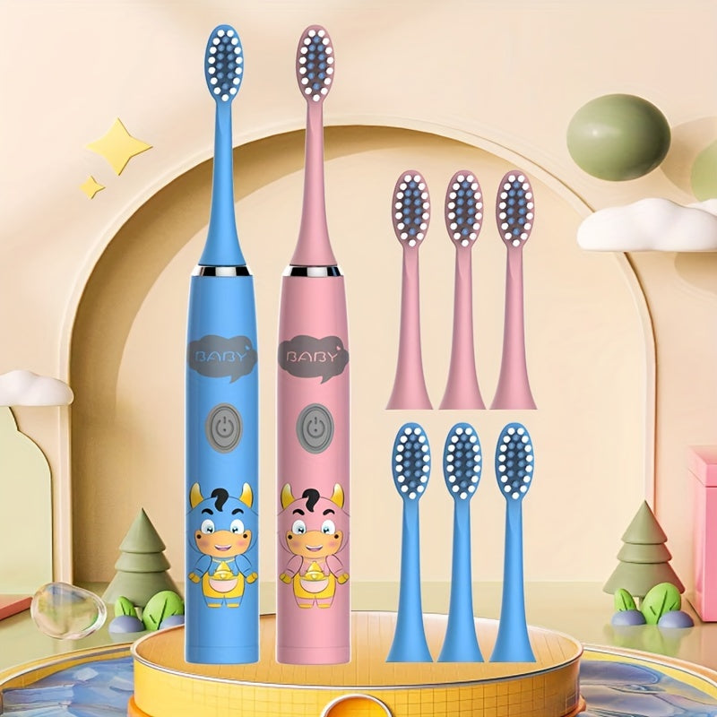 Electric Toothbrushes for Kids with Replaceable Ultra-Soft Bristles and Smart Timer (2 Pack)