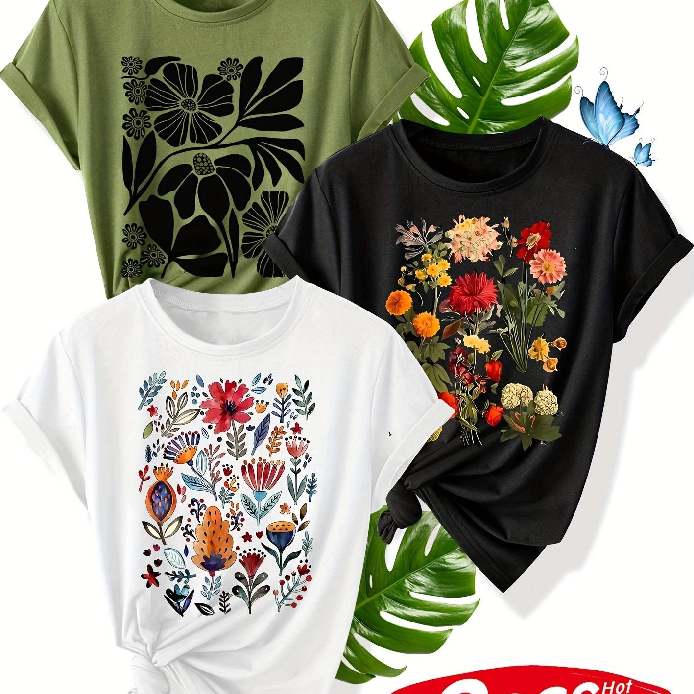 Women Floral Pattern Short Sleeve T-Shirt Summer Casual Top Multiple Colors