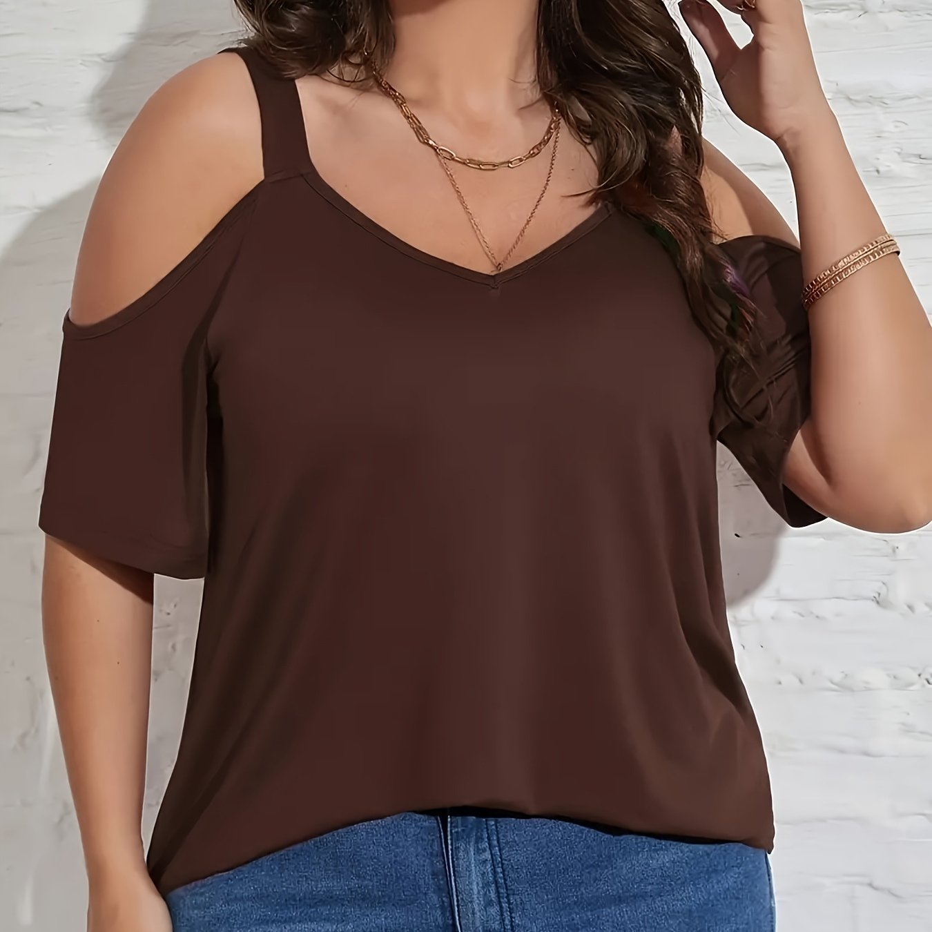 Plus Size Summer Off-Shoulder T-Shirt Solid Color Women's Top