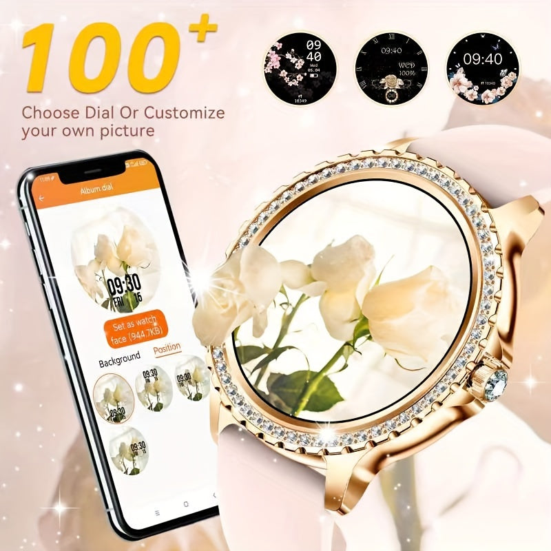 Женские умные часы с 1,32-дюймовым HD сенсорным экраном, водонепроницаемый силиконовый ремешок, беспроводные звонки