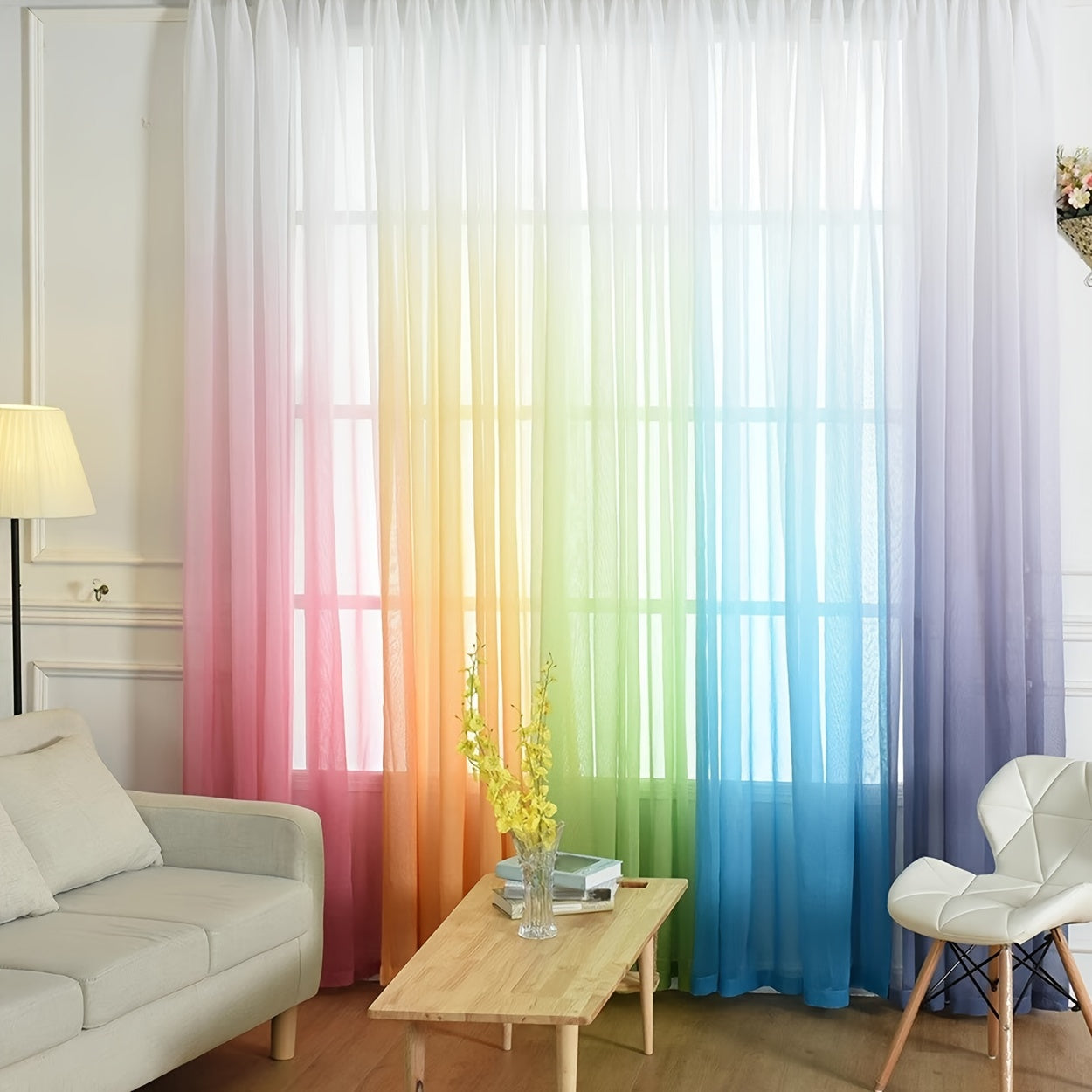 Gradient Color Sheer Curtains with Rod Pockets for Bedroom and Living Room Decor