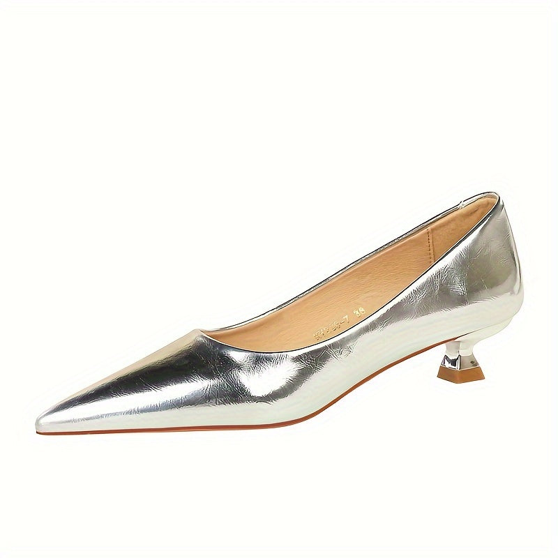 Women Leather Pointed Toe Pumps Low Heel Spring Autumn Party Shoes