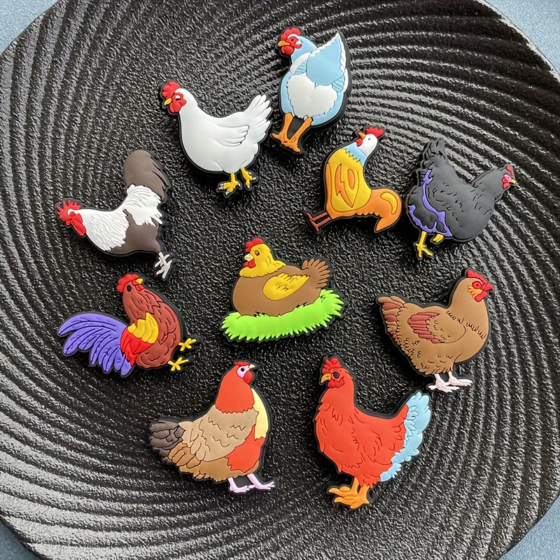 10Pcs Cartoon Chicken Shoe Charms Colorful PVC Shoe Accessories for Teens Adults
