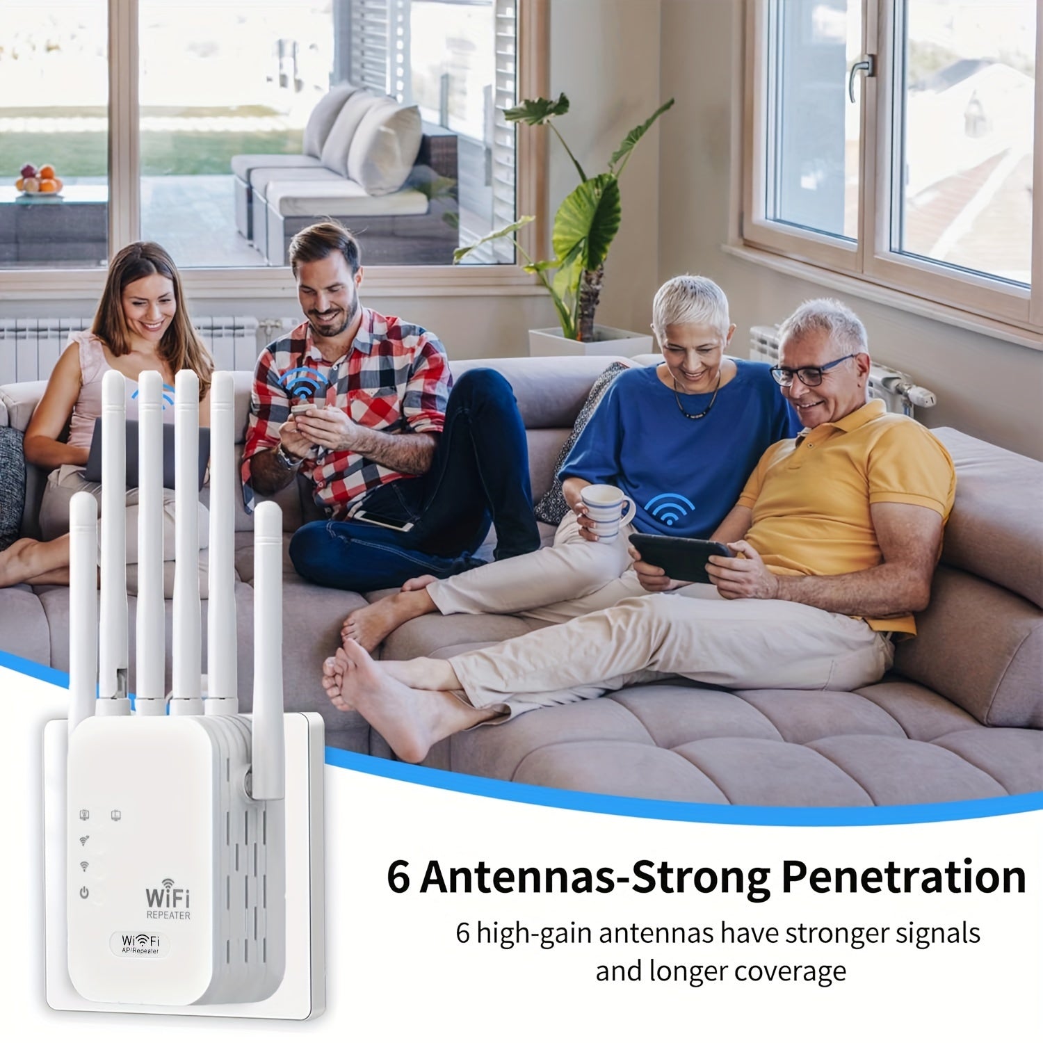 1200Mbps WiFi6 Extender with Six Antennas for Large Homes and Villas