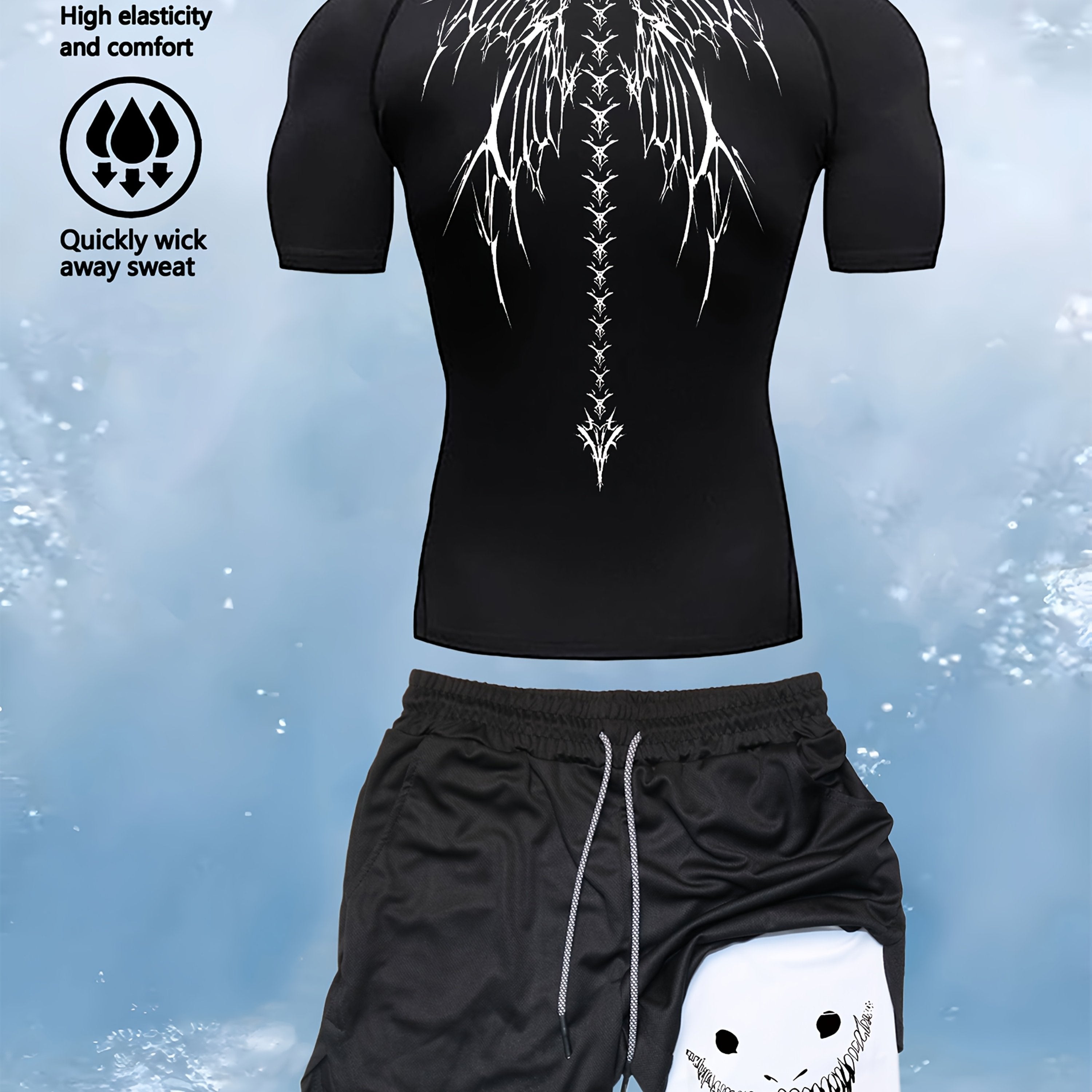 Men's Athletic Fitness Set Shorts and T-Shirt Quick-Dry Knit Fabric for Running Training Hiking