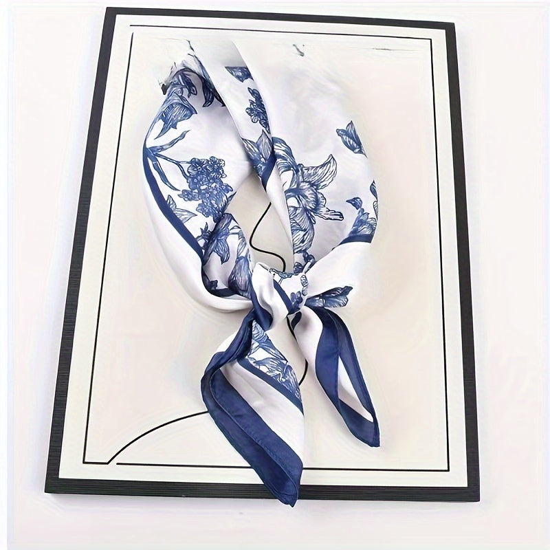 Square Satin Silk Scarf 70cm Monochrome Landscape Print Hair Bandana Neck Wrap