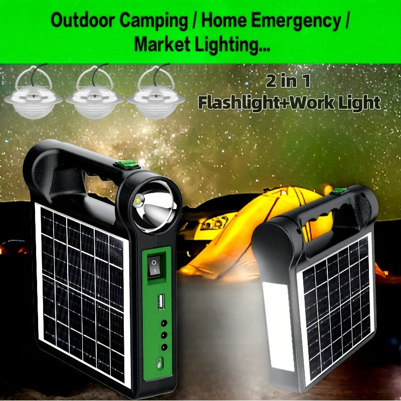 Portable Solar Generator Kit with LED Lights USB Charger and Solar Panel for Camping and Home Use
