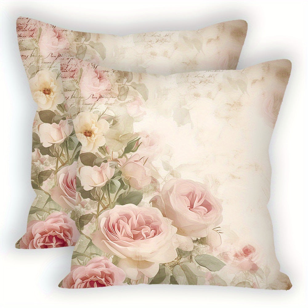 Rangli güllü pushti gülchalar uchun 2 ta to'plam, 45.72 sm kvadrat, polyester bezakli yostiq qopqog'i