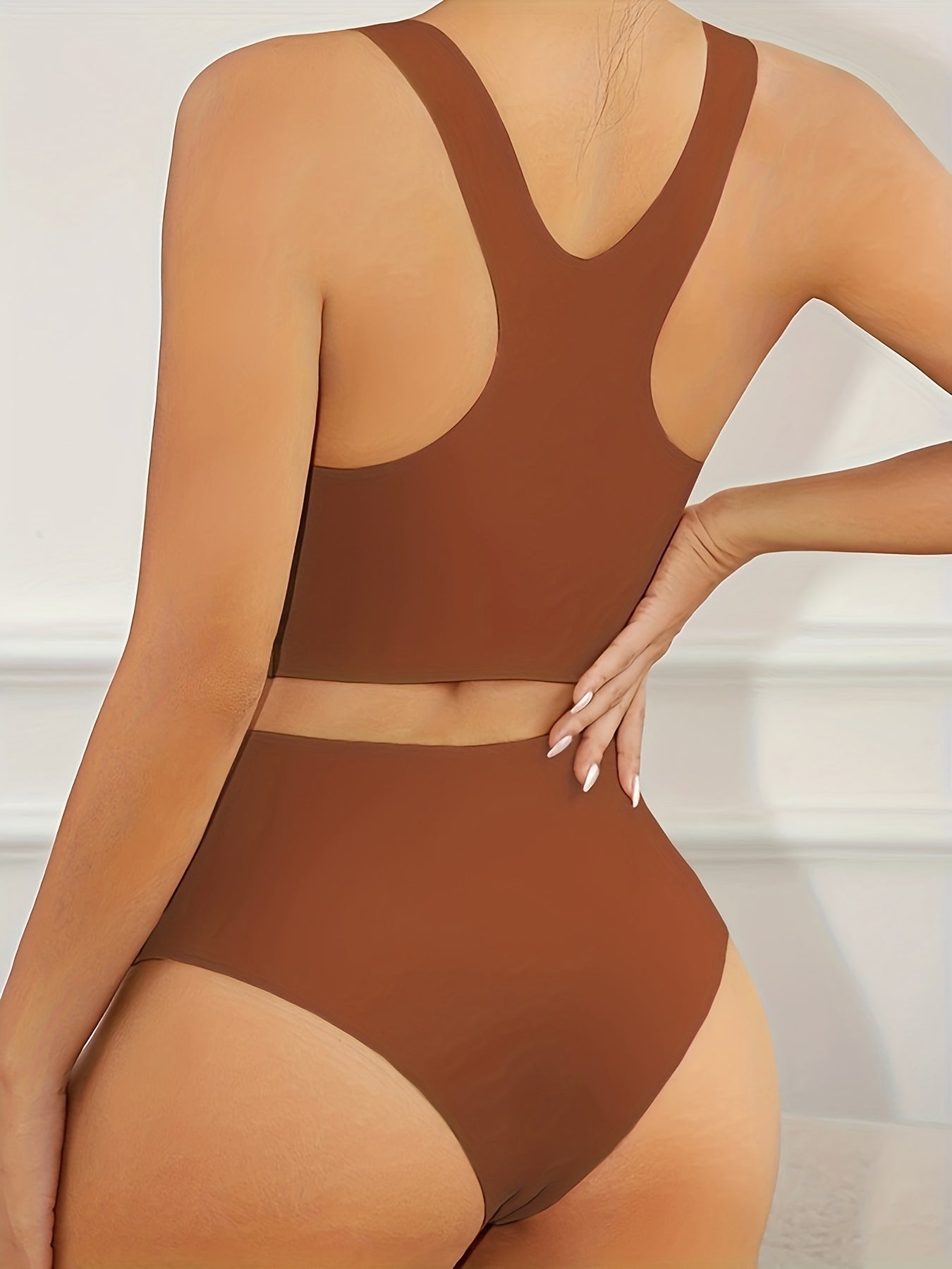 Seamless Wireless Racerback Lingerie Set with Matching Elastic Panties for Women