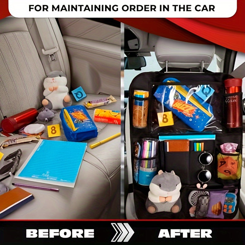 2-Pack Car Backseat Organizer with Tablet Holder and Kick Mats Durable Polyester