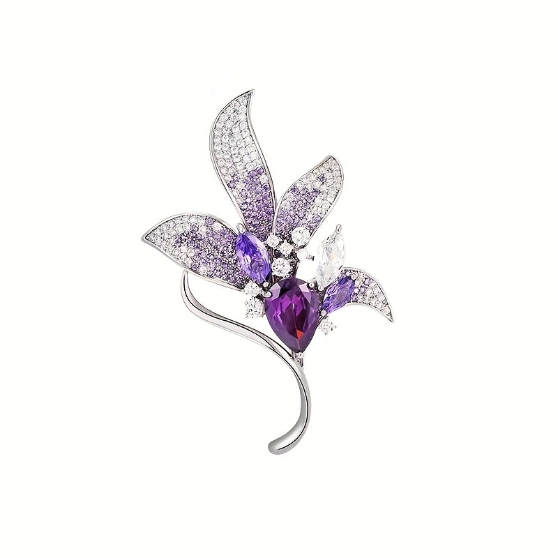 Purple Lily Rhinestone Brooch Pin for Women Stylish Jewelry Accessory