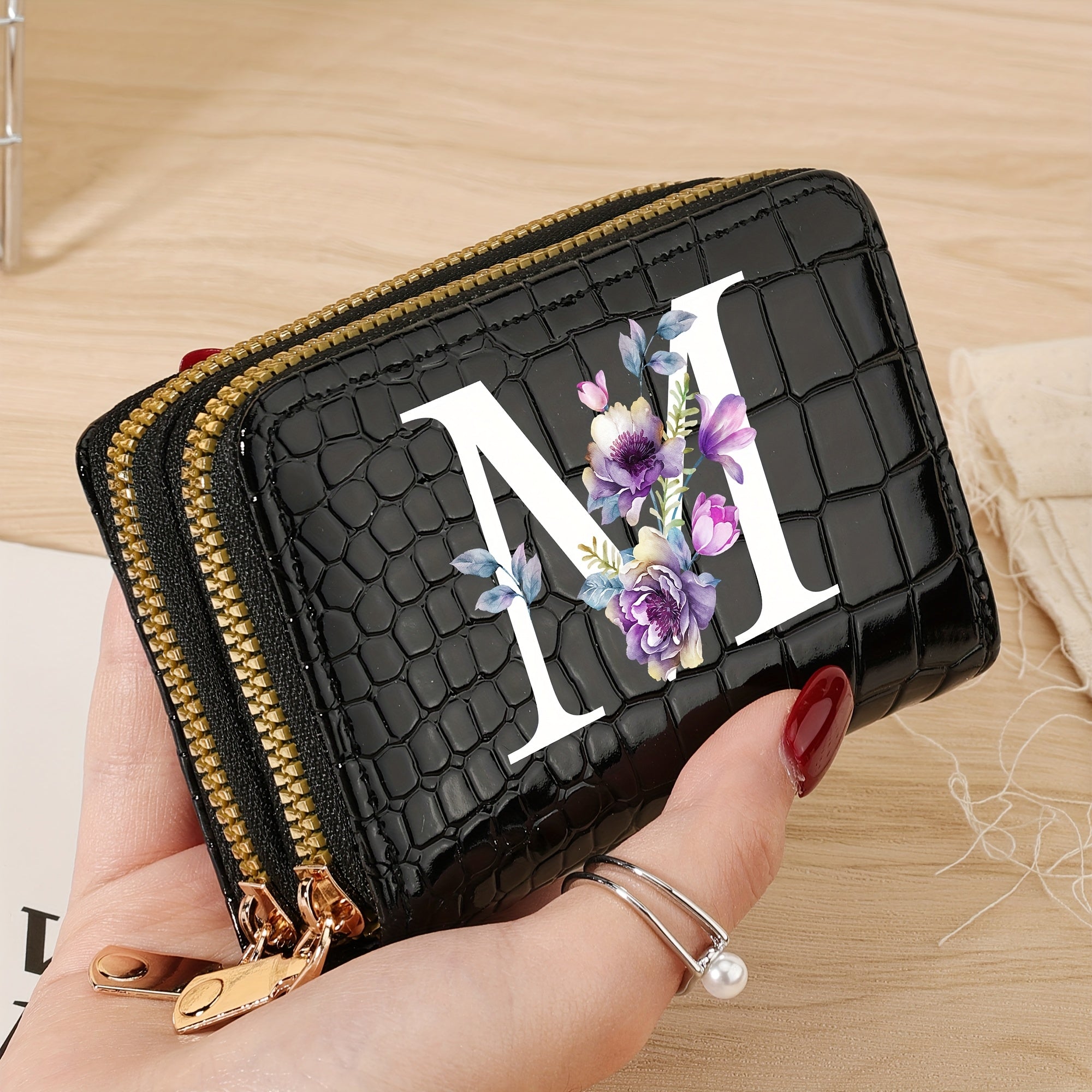 Minimalist Floral Credit Card Holder with Zipper Coin Purse for School and Back-to-School Supplies