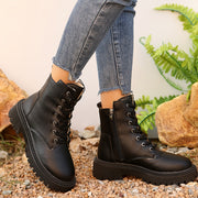 Women's Fleece-Lined Ankle Boots Winter Warm Lace-Up Casual Shoes