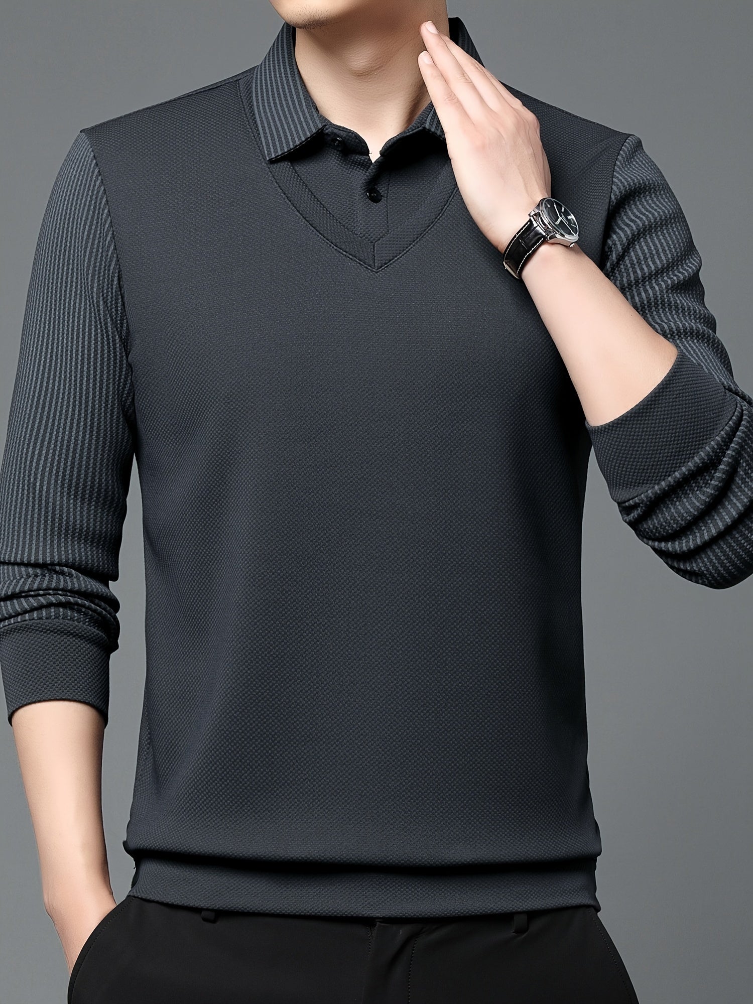 Мужская длинная рубашка-поло в полоску из полиэстера для отдыха на природе