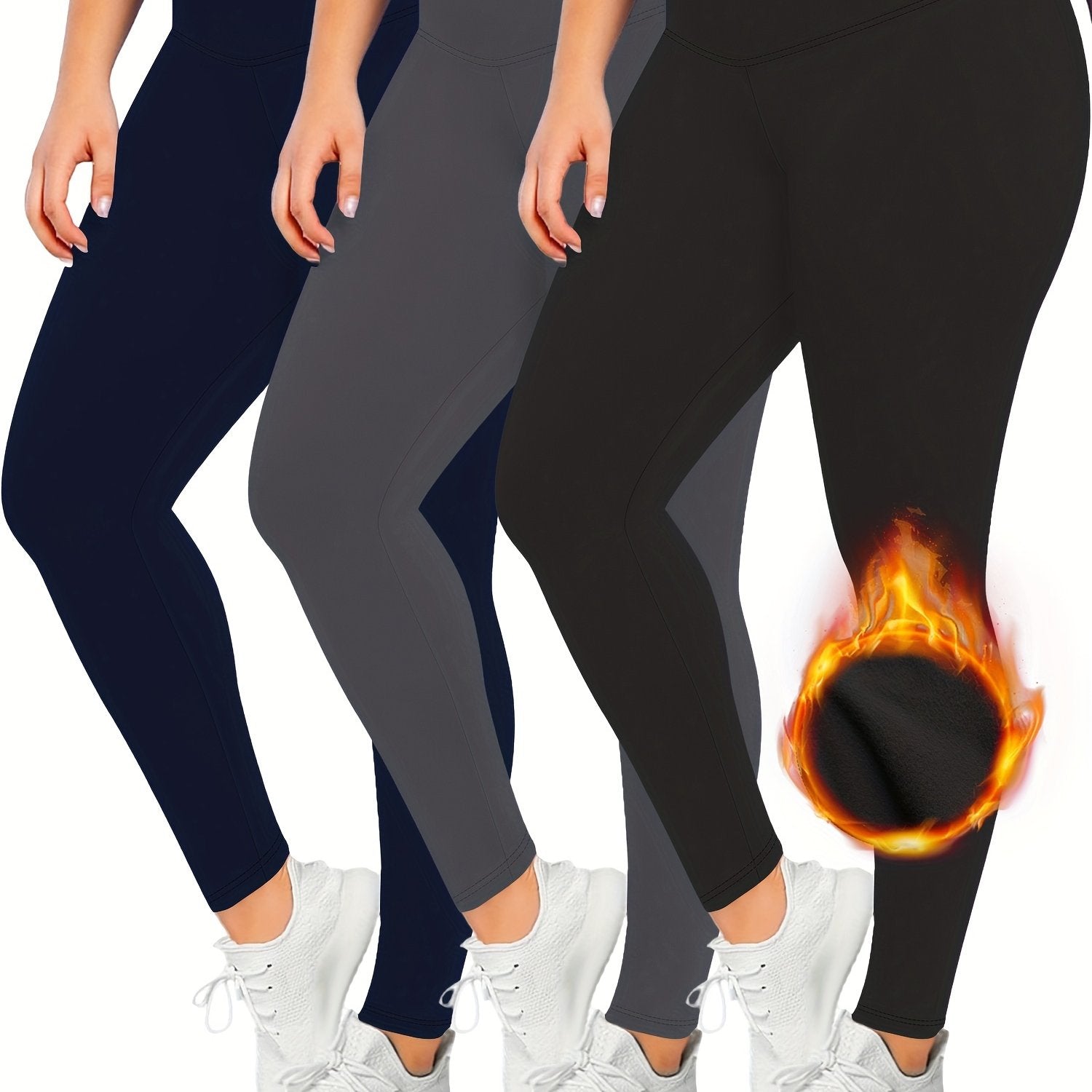 Women's Plus Size Fleece Leggings Set Wideband High Rise Three Piece